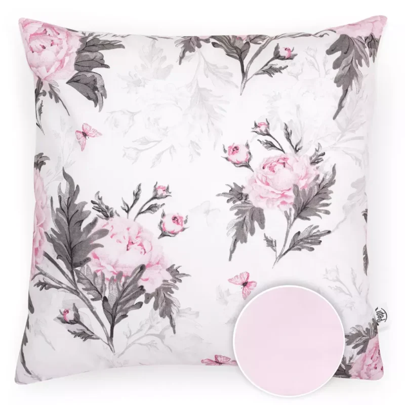 Bawełniana poszewka 40x40 na poduszkę z suwakiem Pink Flowers