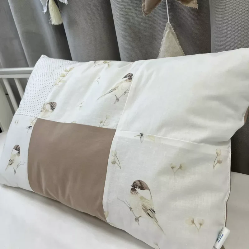 Poduszka patchwork 40×60 - Lovely Bird, cappucino, white