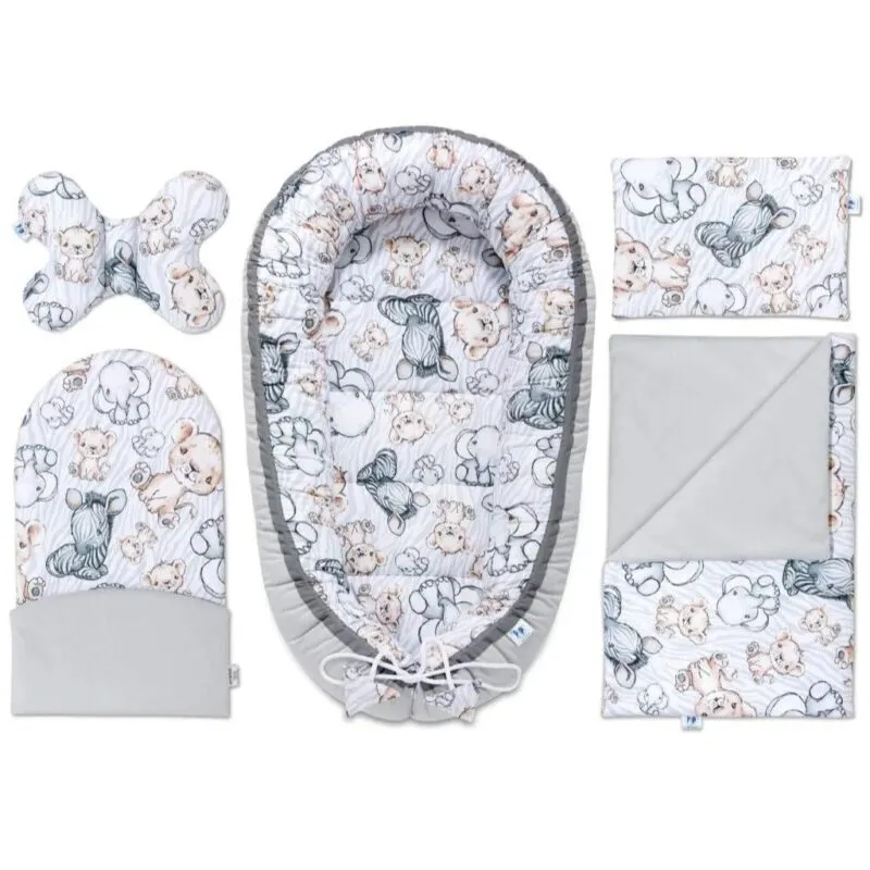 Wyprawka niemowlęca 5-elementowa - Safari grey - bawełna/velvet