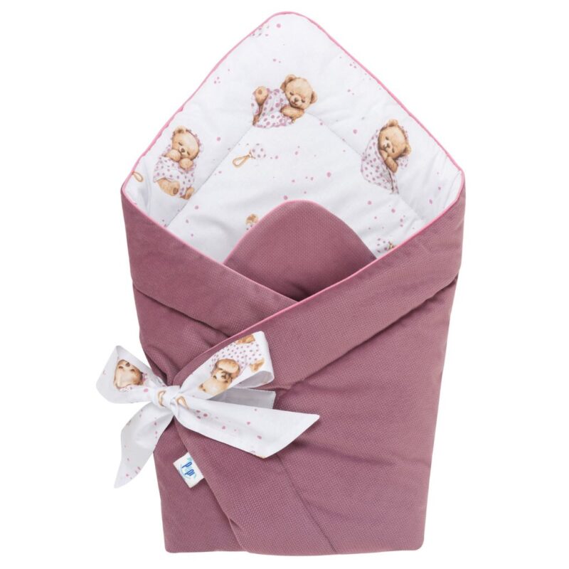 Rożek otulacz - White Sleeping Teddy Bear - bawełna/velvet