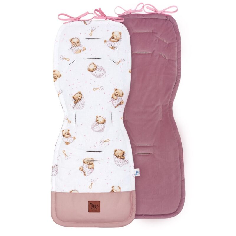 Wkładka do wózka White Sleeping Teddy Bear z velvetem old rosa