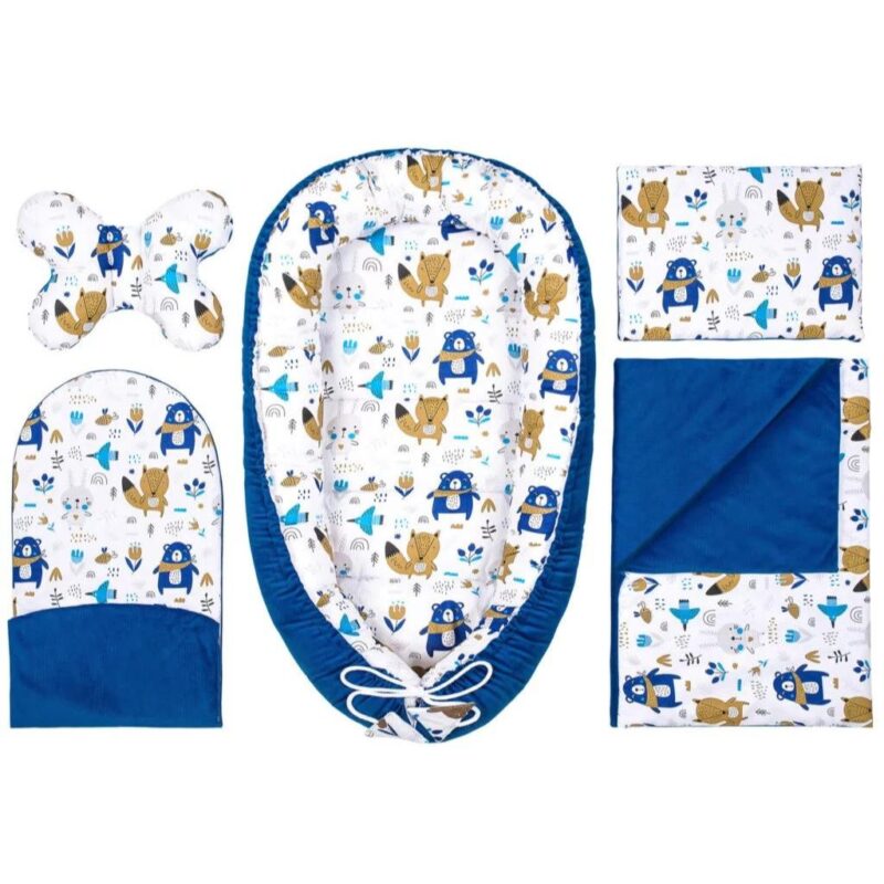 Wyprawka niemowlęca 5-elementowa - Blue Bear - bawełna/velvet