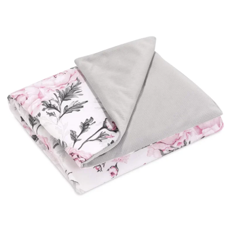 Kołderka 55×75 - Pink Flowers grey - bawełna/velvet