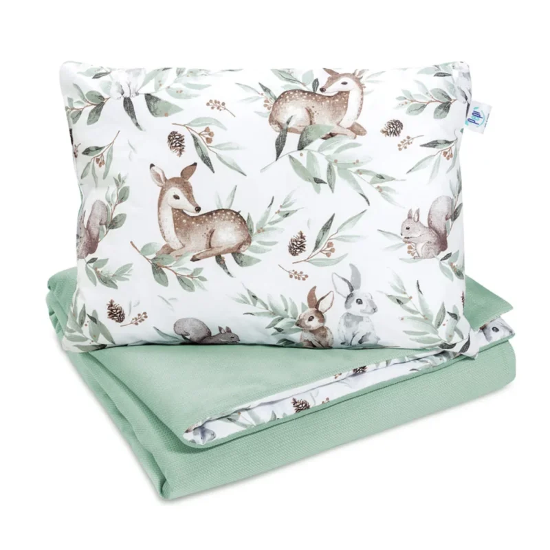 Pościel z wypełnieniem - kołderka 75×100 i poduszka 30×40 - Green Groove - bawełna/velvet