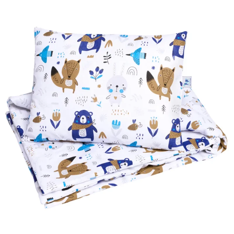 Pościel z wypełnieniem - kołderka 75×100 i poduszka 30×40 - Blue Bear - bawełna