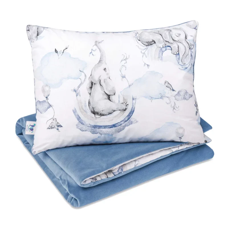 Pościel z wypełnieniem - kołderka 75×100 i poduszka 30×40 - Eledreams Blue - bawełna/velvet