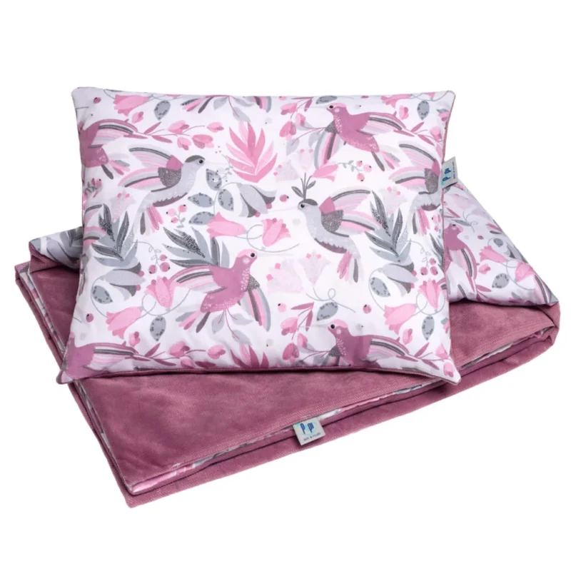 Pościel z wypełnieniem - kołderka 75×100 i poduszka 30×40 - Hummingbird old rosa - bawełna/velvet
