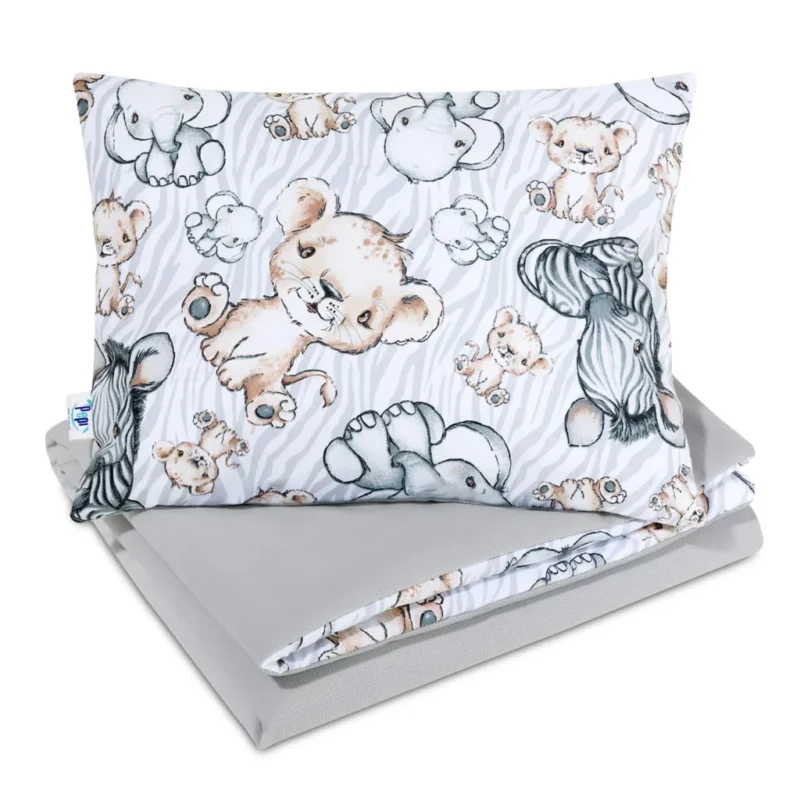 Pościel z wypełnieniem - kołderka 75×100 i poduszka 30×40 - Safari grey - bawełna/velvet