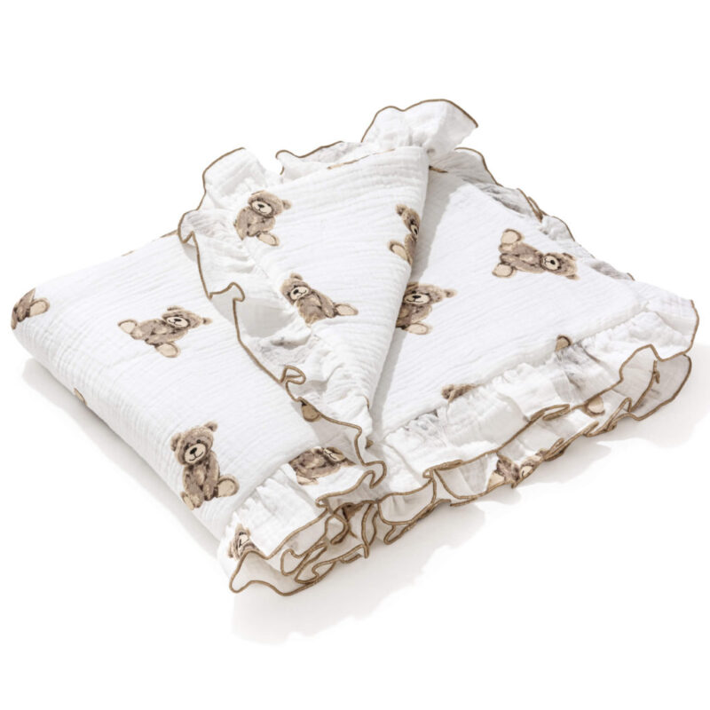 Kołderka muślinowa 55x75 z falbankami - Sweet Teddy