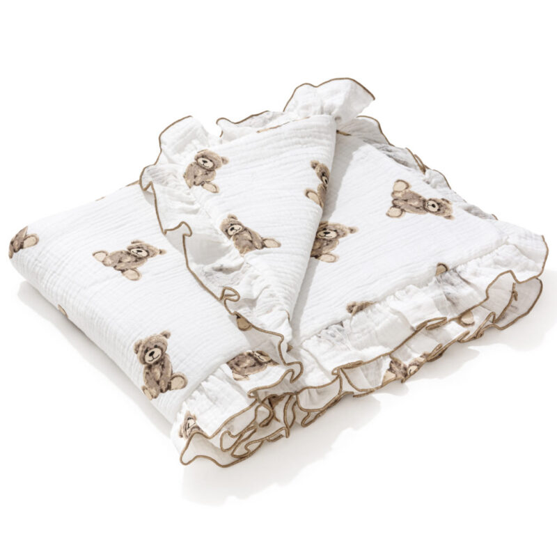 Kołderka muślinowa 75x100 z falbankami - Sweet Teddy