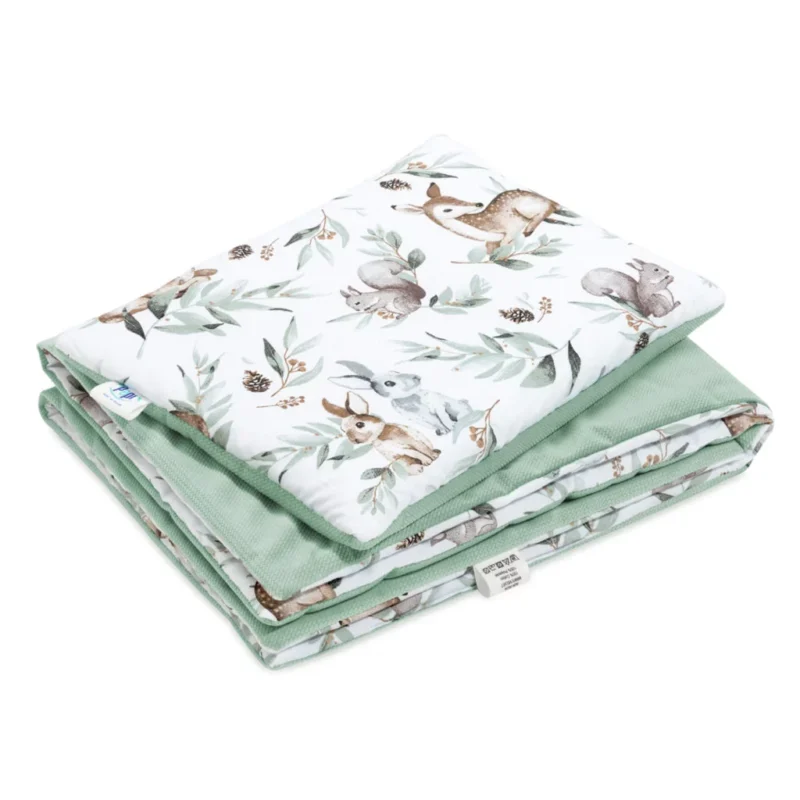 Pościel z wypełnieniem - kołderka 55×75 i poduszka 25×35 - Green Groove - bawełna/velvet