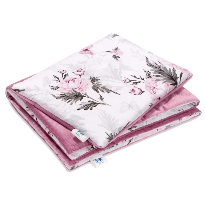 Pościel z wypełnieniem - kołderka 55×75 i poduszka 25×35 - Pink Flowers old rosa - bawełna/velvet