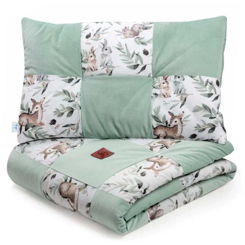 Kołderka patchwork 100×140 z płaską poduszką 40×60 Green Groove z velvetem