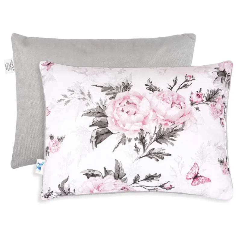 Poduszka puchata 30x40 Pink Flowers z velvetem grey