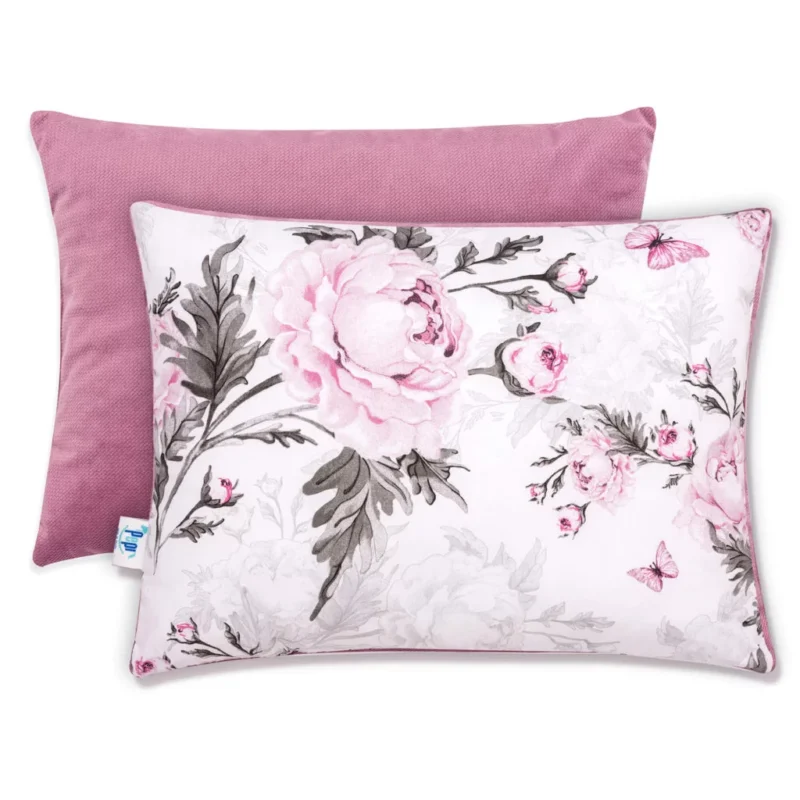 Poduszka puchata 30x40 Pink Flowers z velvetem old rosa
