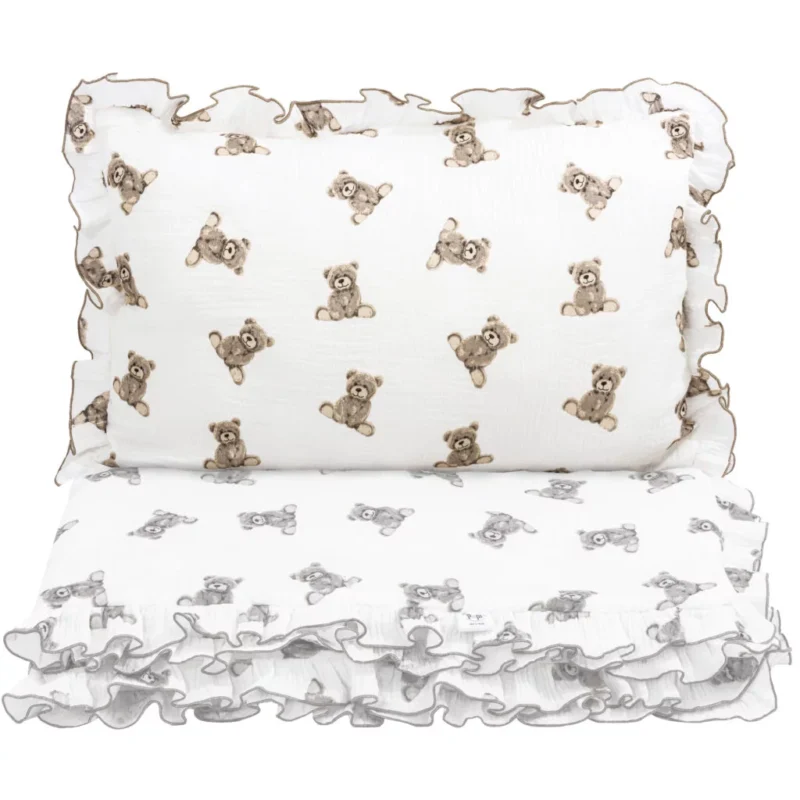 OUTLET*** Poduszka muślinowa z falbanką 40x60 Sweet Teddy (455)
