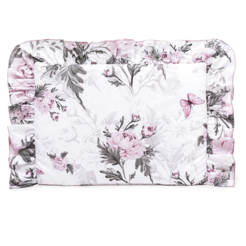 Płaska poduszka z falbanką 30×40 - Pink Flowers - bawełna