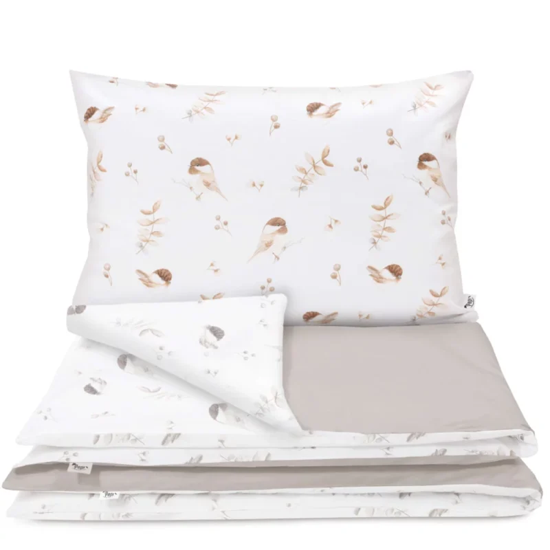 OUTLET***Bawełniana poszewka 60x40 na poduszkę z suwakiem Lovely Bird cappucino (475)