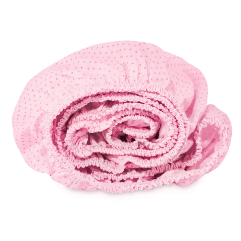 Bawełniane prześcieradło z gumką do łóżeczka 60x120 dots pink