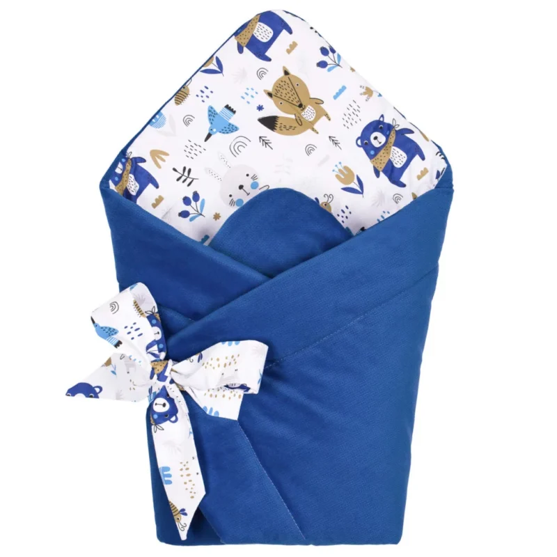 Rożek otulacz - Blue Bear - bawełna/velvet