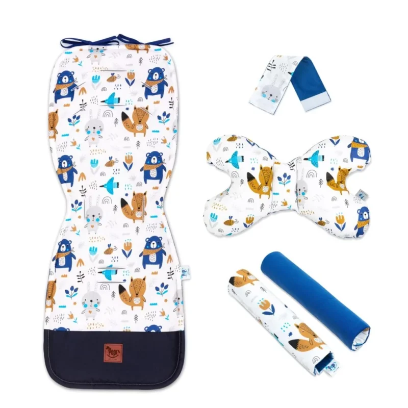 Wkładka do spacerówki - zestaw 5w1 - Blue Bear - bawełna/velvet