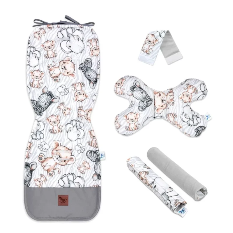 Wkładka do spacerówki - zestaw 5w1 - Safari grey - bawełna/velvet
