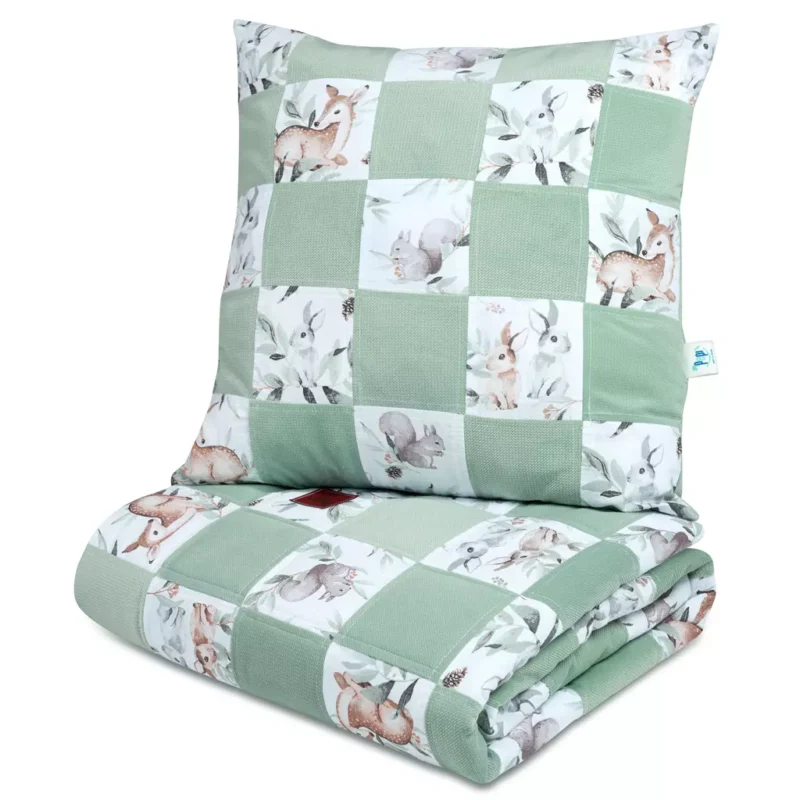 Kołderka patchwork 95×140 z płaską poduszką 45×45 Green Groove z velvetem