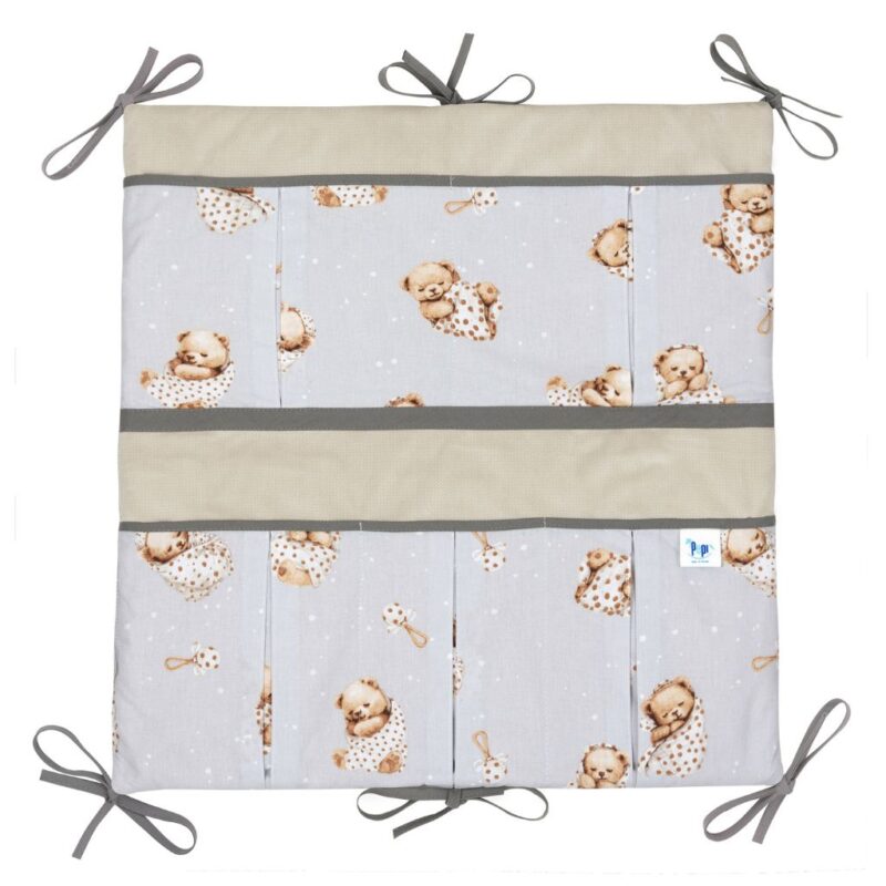 Bawełniany organizer do łóżeczka 52×52 Sleeping Teddy Bear z velvetem cappucino