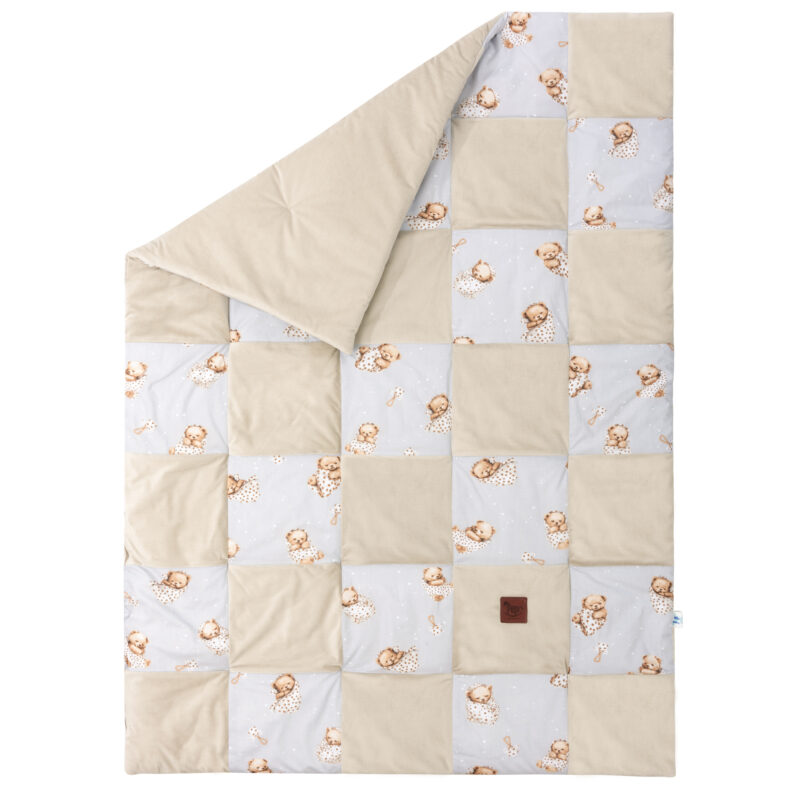 Kołderka patchwork 100×140 Sleeping Teddy Bear z velvetem cappucino