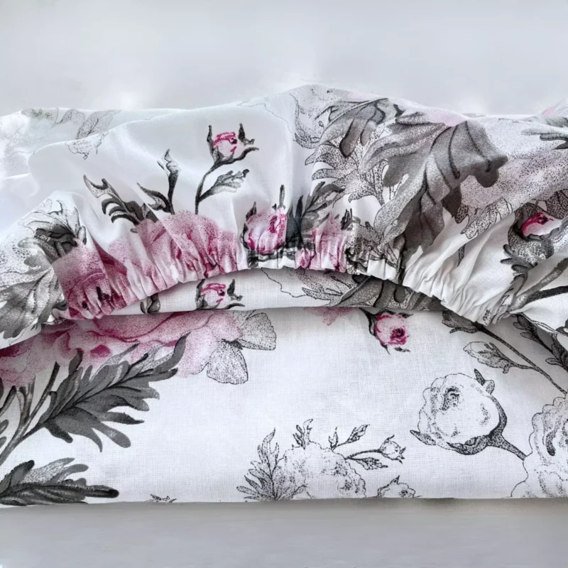 Bawełniane prześcieradło z gumką do łóżeczka 60x120 Pink Flowers