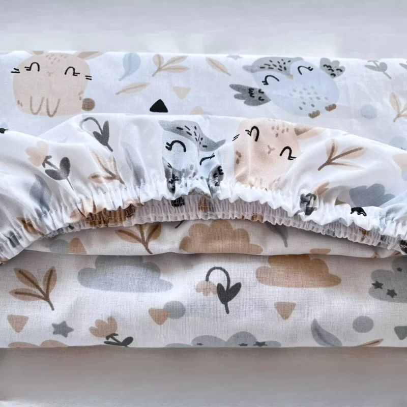 Bawełniane prześcieradło z gumką do łóżeczka 60x120 Forest Friends