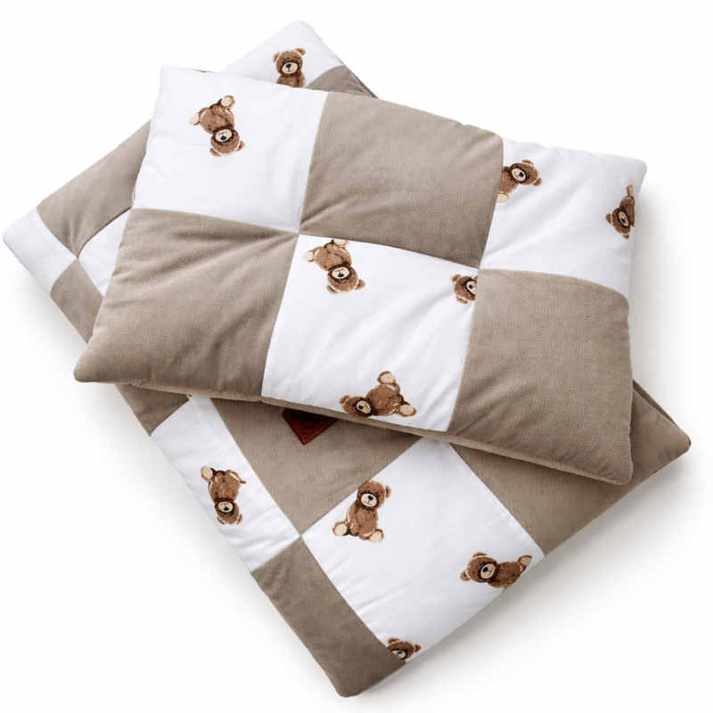 Kołderka patchwork 100×140 z płaską poduszką 40×60 Sweet Teddy z velvetem