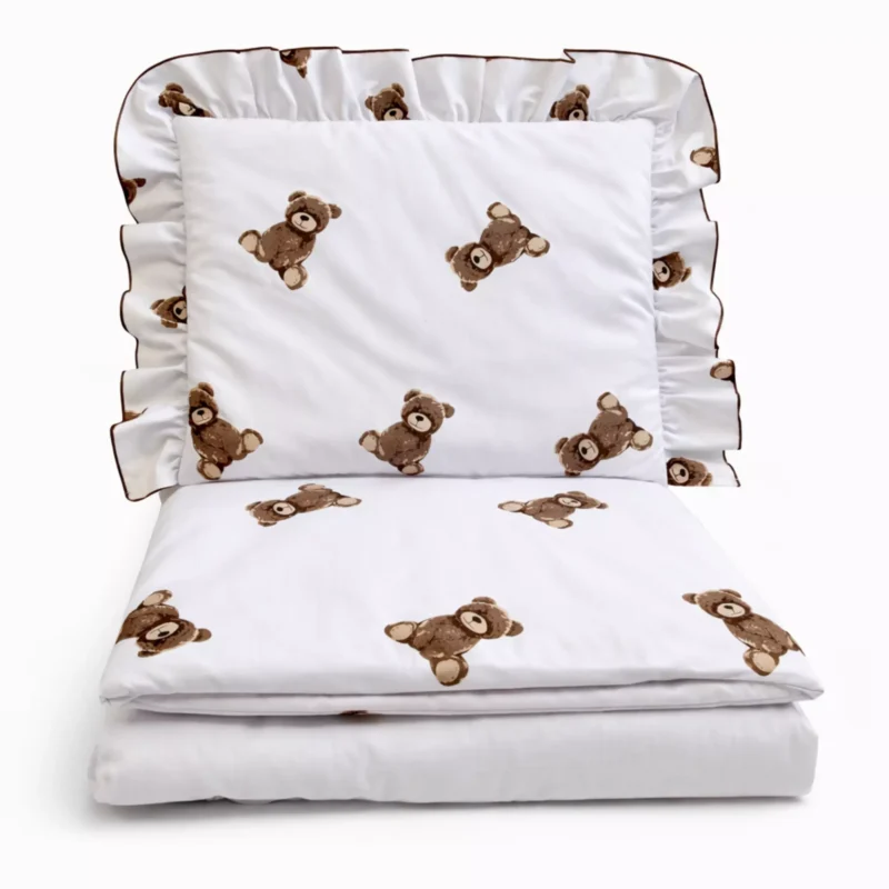 Pościel z wypełnieniem i falbanką - kołderka 75x100 i poduszka 30×40 - Sweet Teddy - bawełna