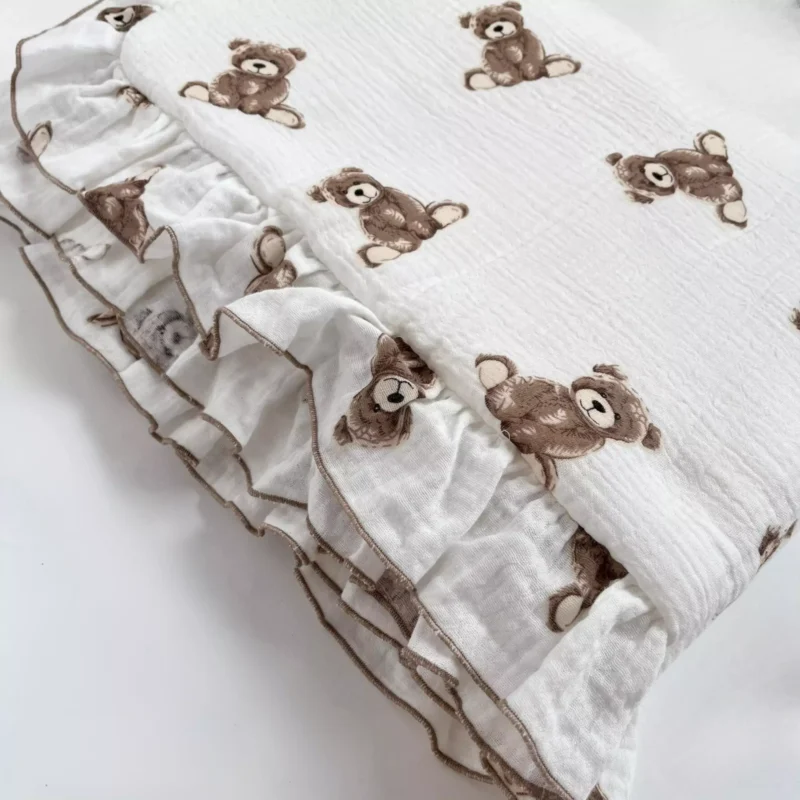 OUTLET***Kołdra muślinowa z falbanką 120×90 Sweet Teddy (20)