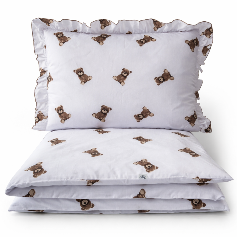 Komplet pościeli z falbanką - poszewka 40x60 i poszwa 140x200 Sweet Teddy