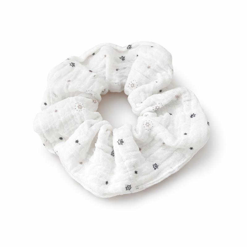 Muślinowa gumka scrunchie Gold Galaxy – naturalna bawełna