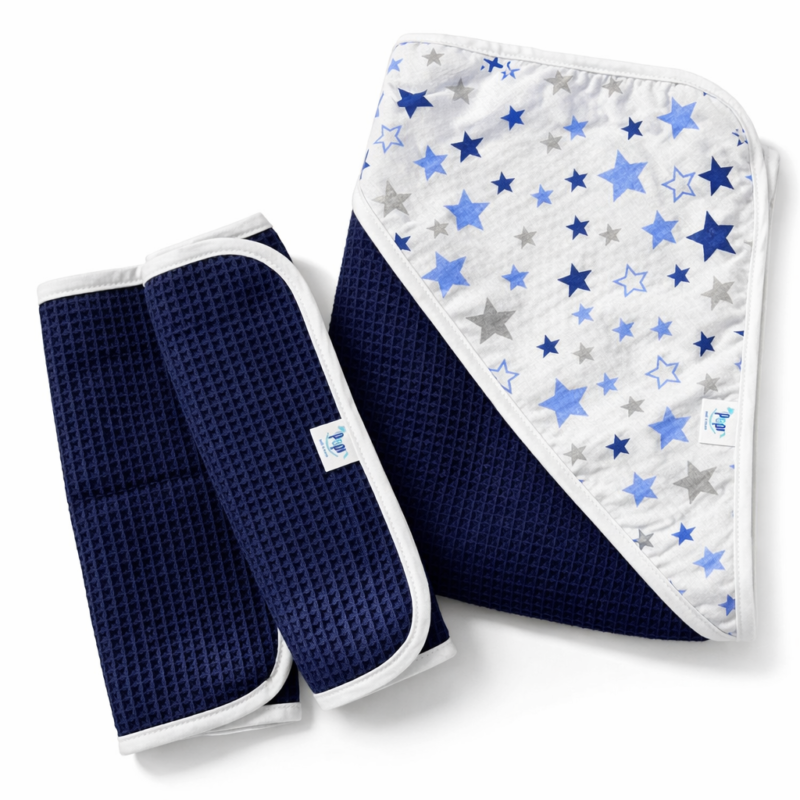 Zestaw kąpielowy ręcznik z kapturem blue i 2 małe ręczniki Milky Way