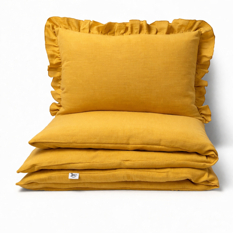 Komplet pościeli muślinowej z falbanką - poszewka 40x60 i poszwa 100x135 Yellow