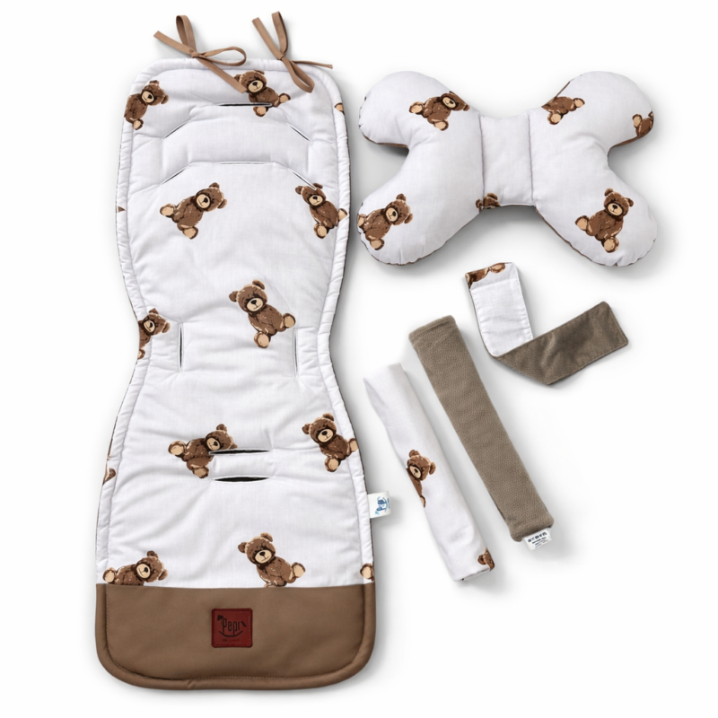 Wkładka do spacerówki - zestaw 5w1 - Sweet Teddy - bawełna/velvet