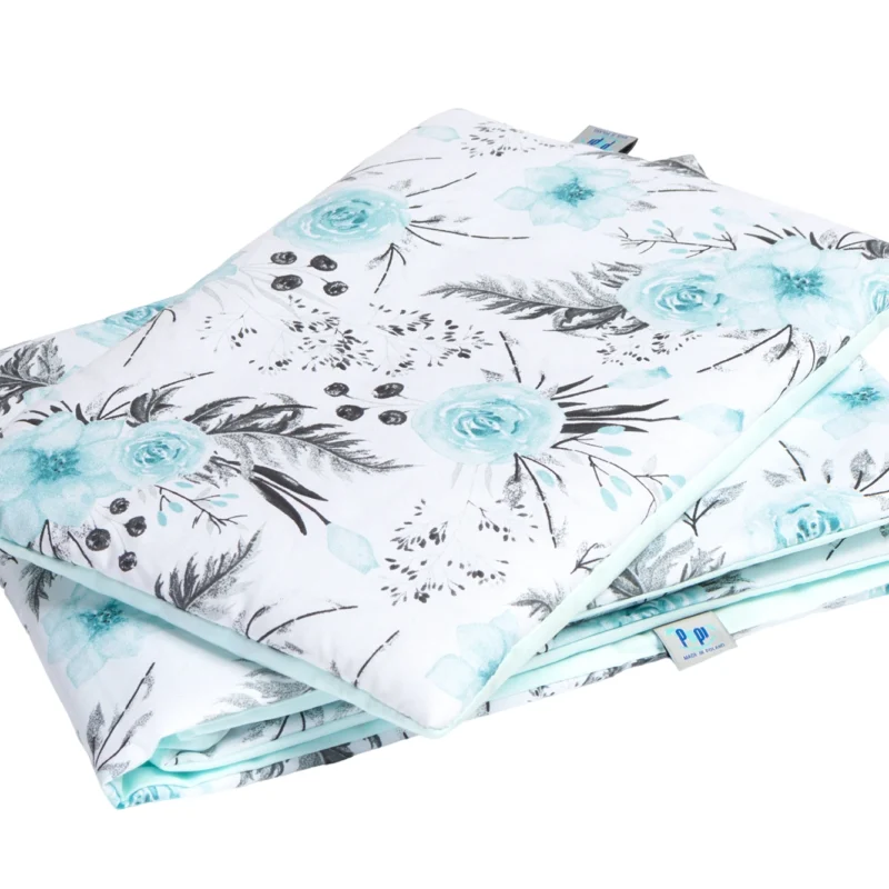 Pościel z wypełnieniem - kołderka 55×75 i poduszka 25×35 - Garden Mint - bawełna